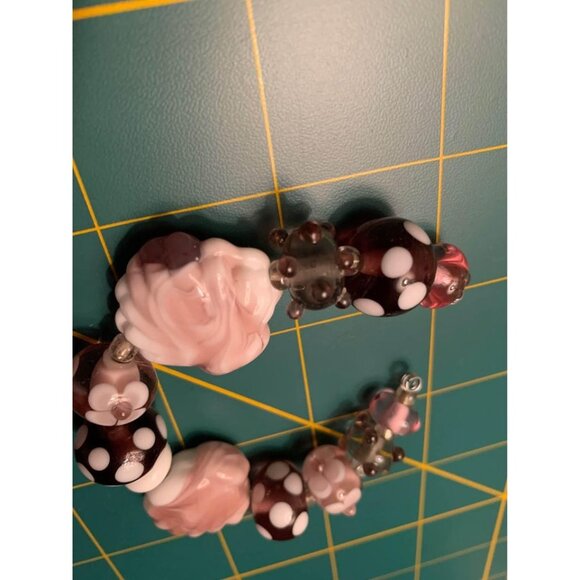 Handmade Pink & Brown Lampwork Glass Beads with Polka Dots & Seashell Designs - - Picture 2 of 4